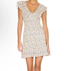 MINKPINK Surrey Ditsy Floral Print Mini Dress Cotton‎ Blend Cream Size Large